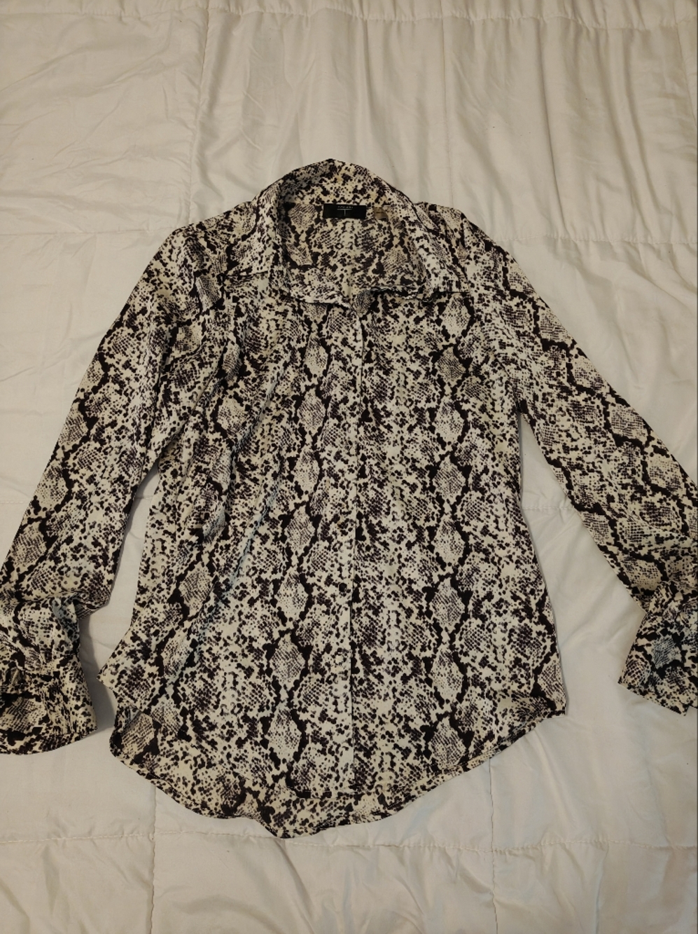 Tahari Cream and Black Snake Print Button-Down Shirt